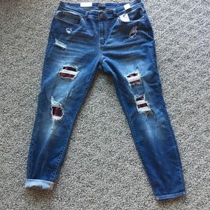 NWT Plus Buffalo Plaid Patch Skinny Jeans